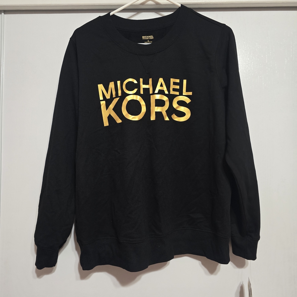 NWT Michael Kors Black Crewneck Sweater with Gold Logo